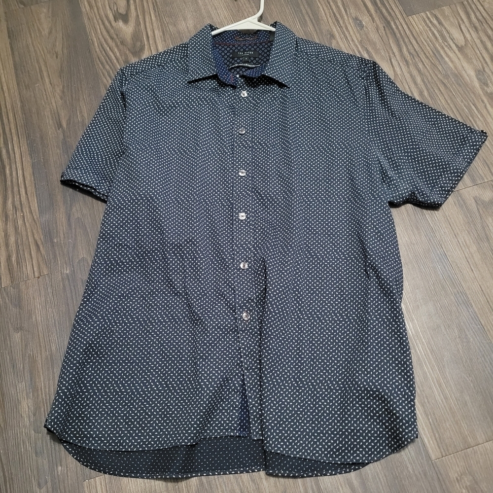 Ted Baker Men's Navy Blue Polka Dot Shirt Size 7 / 2X? Premium Quiet Luxury